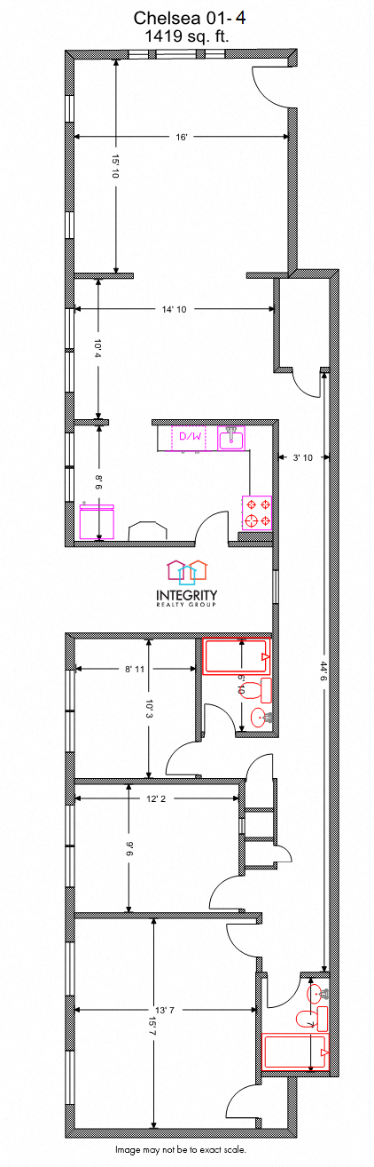Floor plan for 3 beds, 2 baths, 1419 sqft